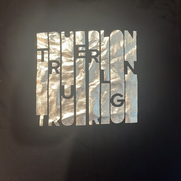 True Religion Black Metallic Foil Column Graphic Tee.  Size Medium - Picture 3 of 9